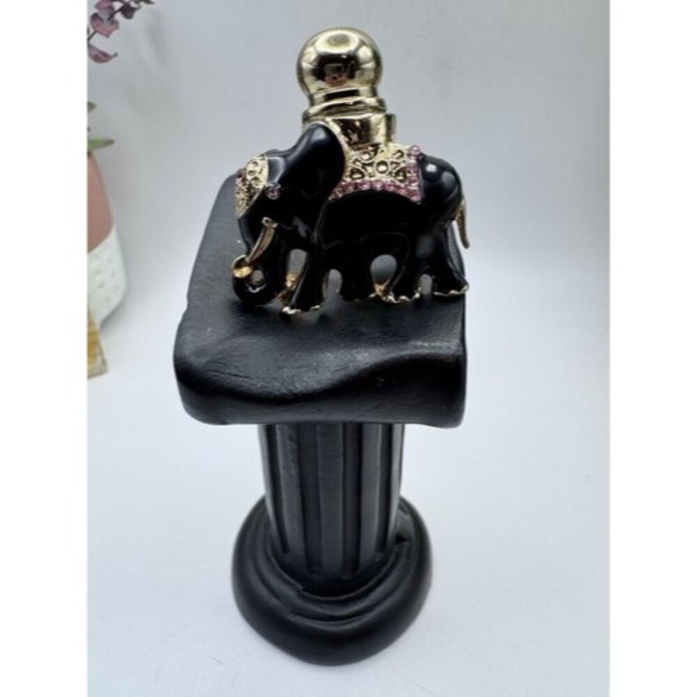 Ornate Elephant Essential Oil Glass Bottle Ring Perfume Snuff Adjustable
